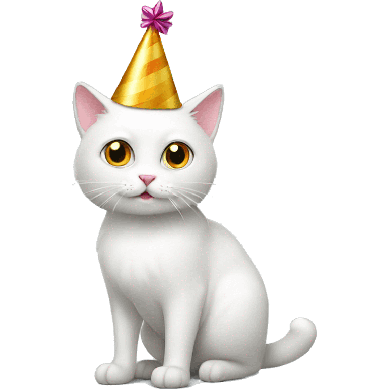 white Cat with a party hat emoji