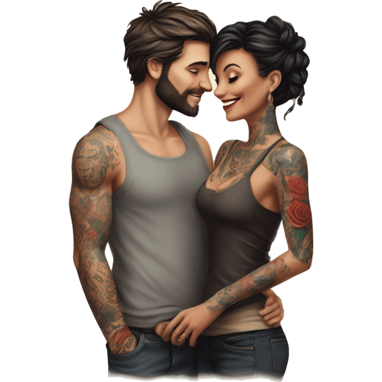 Romantic movie theater date for beautiful tattooed couple emoji