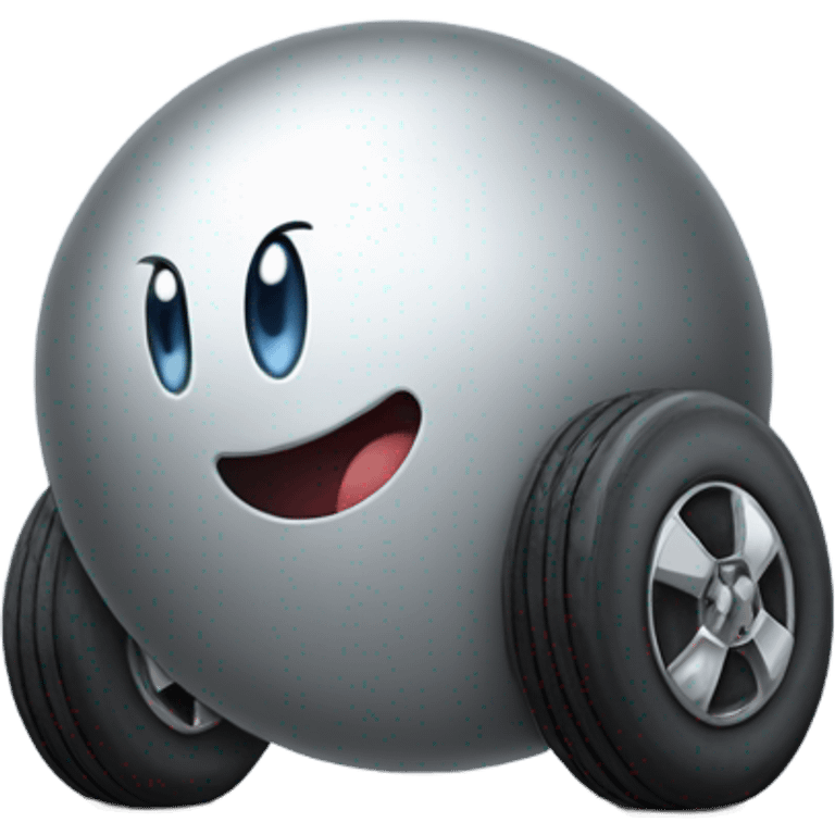 Metal cute Kirby ball driving on 4 car wheels emoji