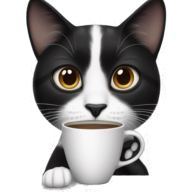 A black and white cat drinking coffee emoji