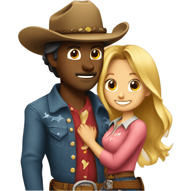 cowboy boy with cowgirl in love emoji