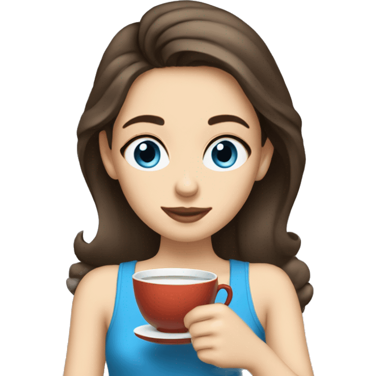 Girl sipping tea brunette blue eyes emoji