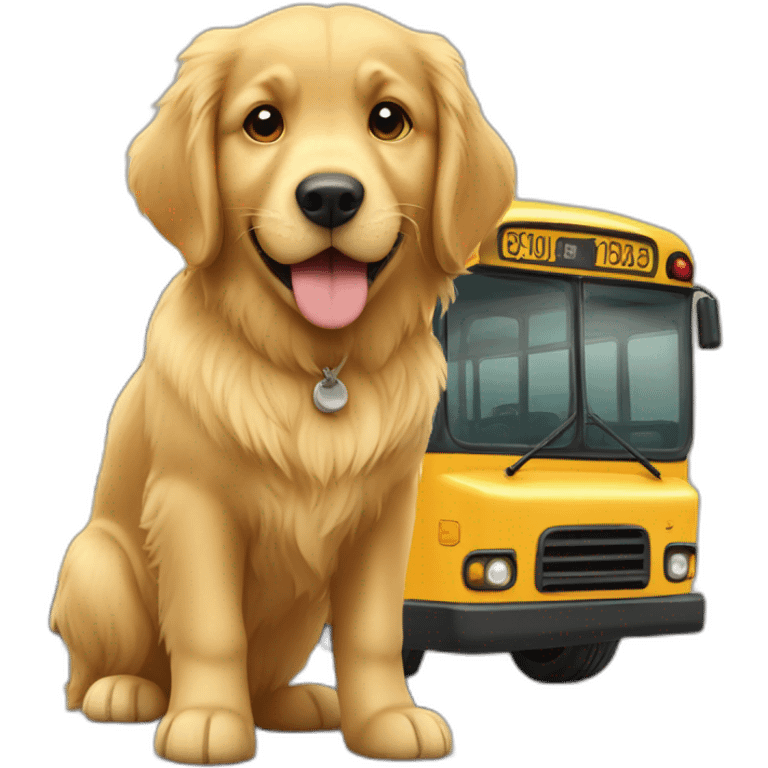 Golden retriever qui tiens un bus scolaire  emoji