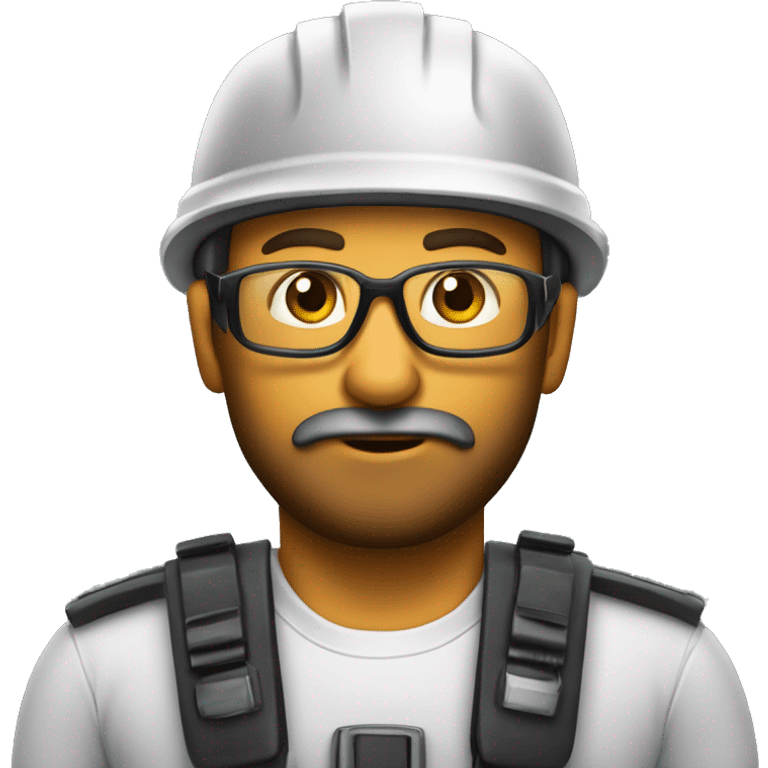 Trabalhador com capacete de segurança e óculos, barba emoji