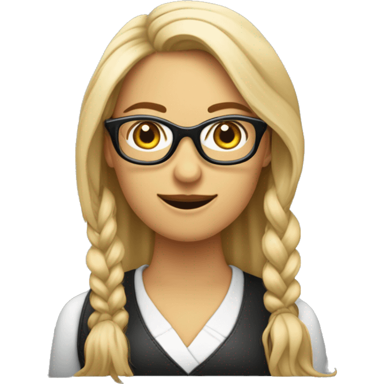 Eine Frau mit kurzen Haaren links, Kinnlangen Haaren rechts und einer eckigen schwarzen Brille  emoji