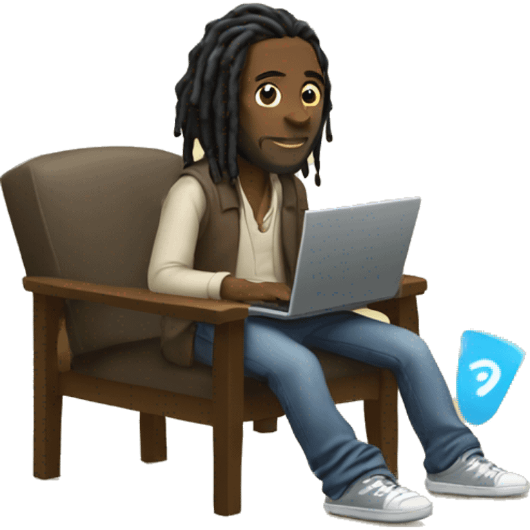 Black guy with dreads sitting down on chair playing on computer  emoji