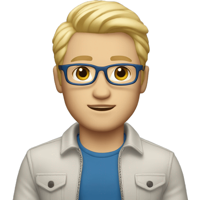 memoji blond hair, blue eyes, man, cool outfit emoji