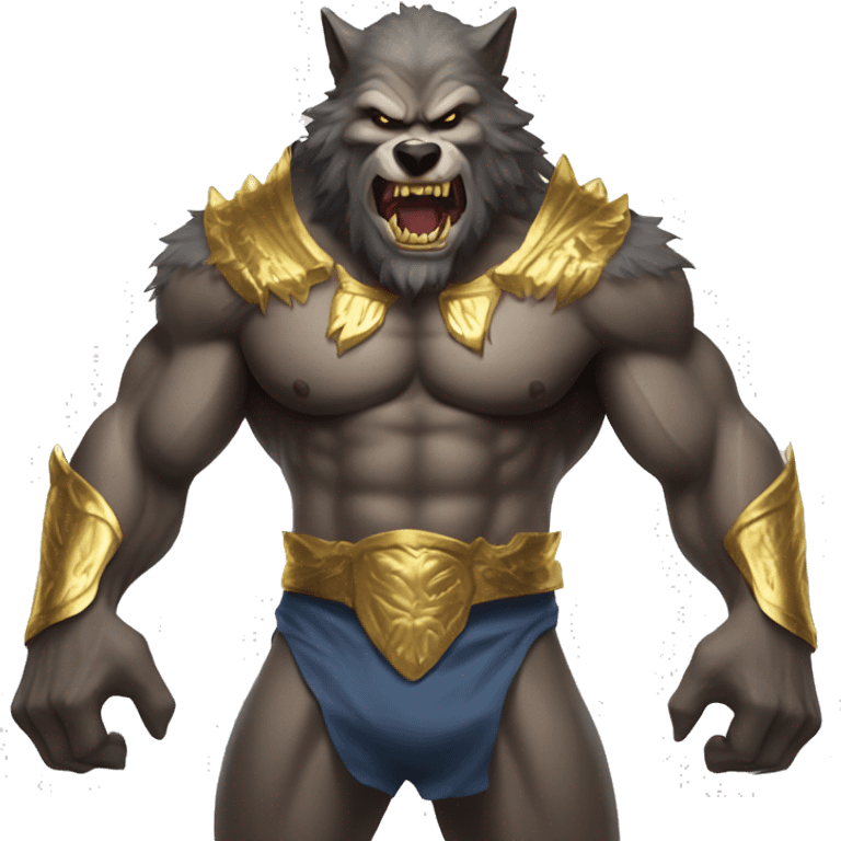 Muscular Wolfman wearing clothes with gold fangs emoji