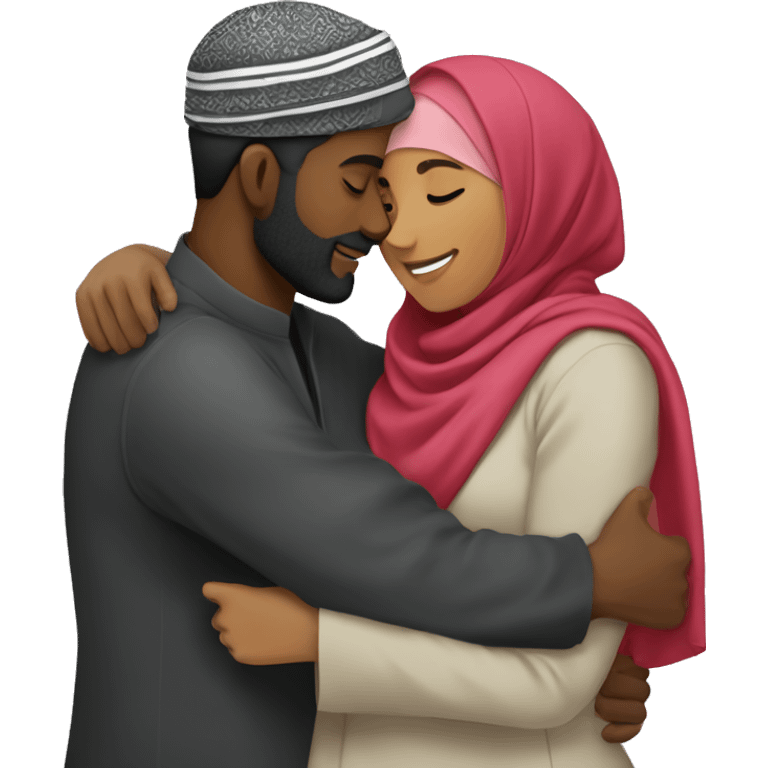 Black hijabi hugging Desi Muslim man  emoji