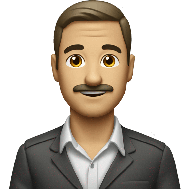 Guy with a combover and nice small mustache reaching towards the future emoji