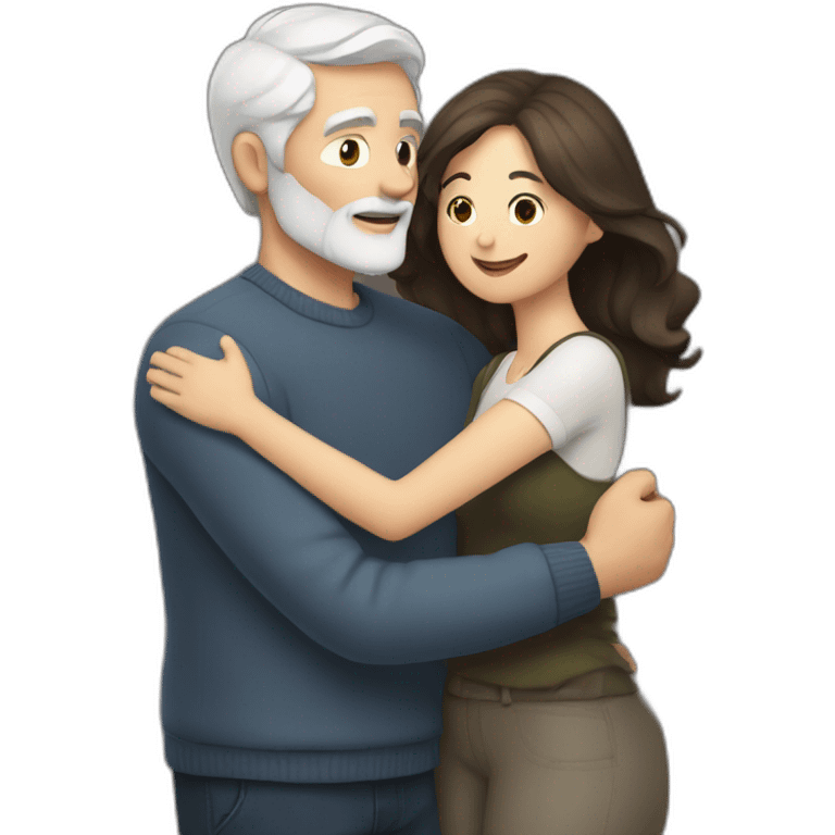 Man with gray hair and white beard hugs woman with dark brown hair emoji