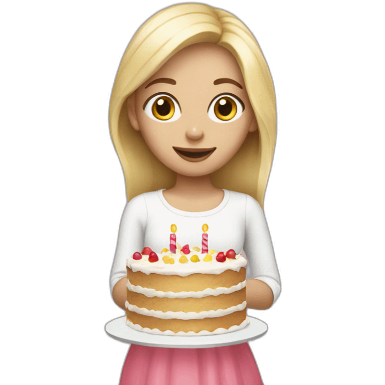 light blonde girl with cake emoji