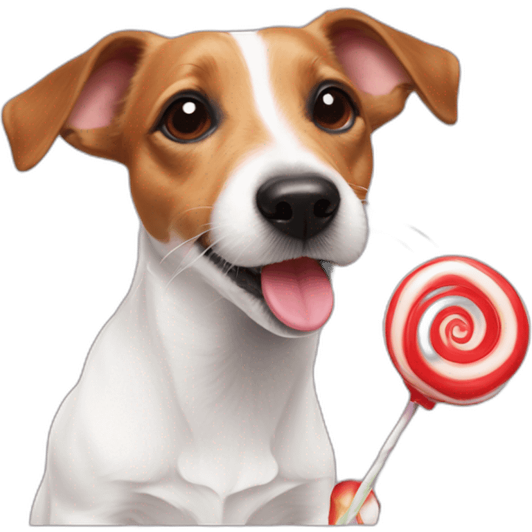 A cute jack russell licking a sweet giant lolipop emoji