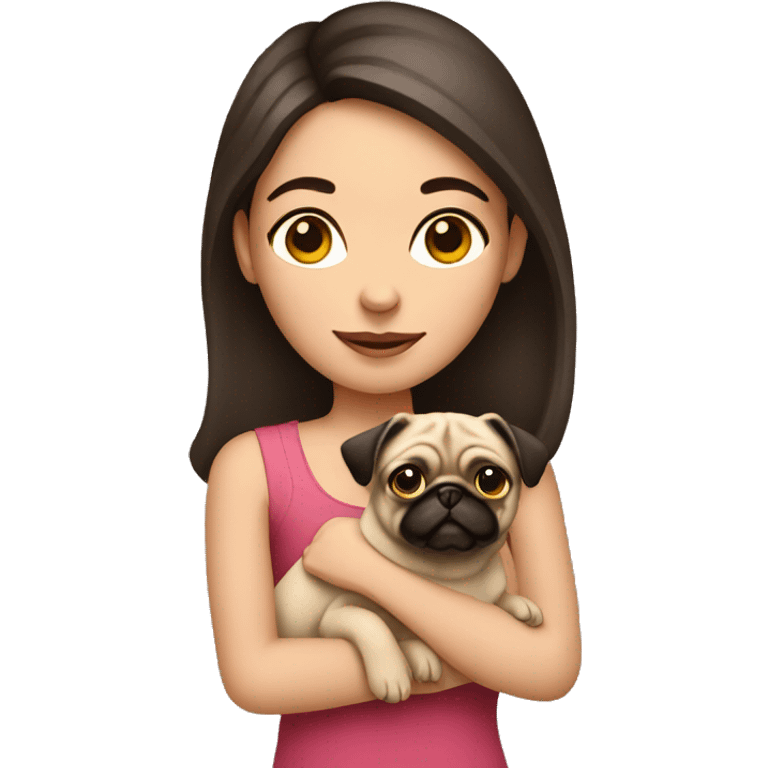 Brunette girl holding pug  emoji