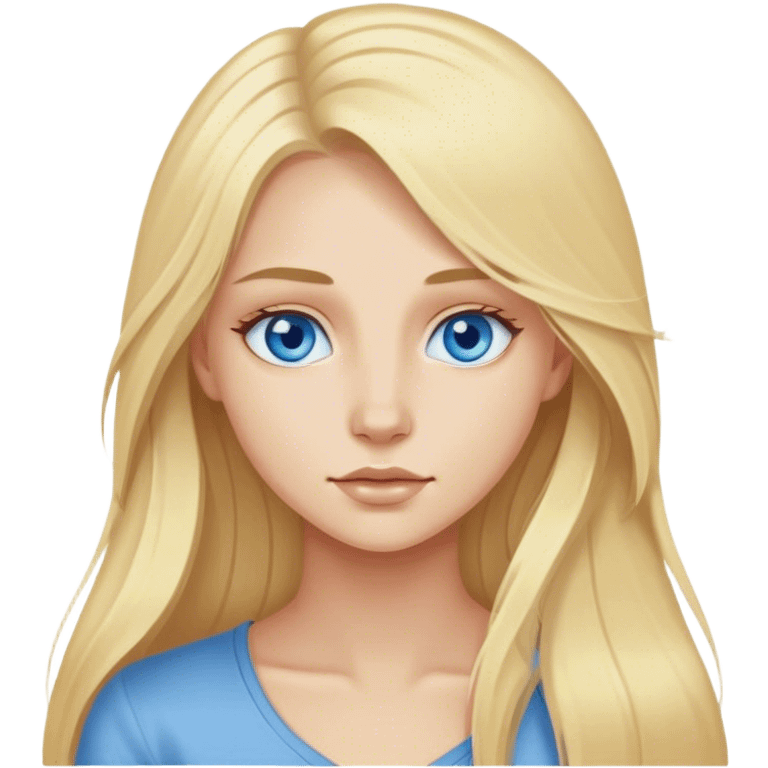 Cinematic realistic blonde with long hair, blue eyes draws emoji