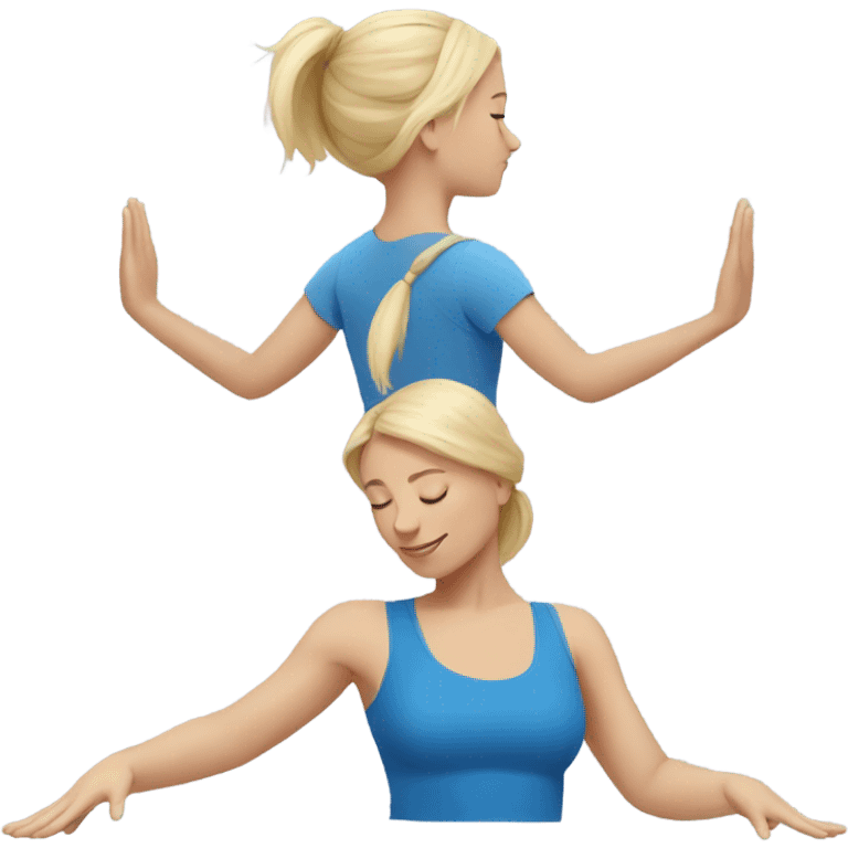 blonde girl doing yoga with blue clothes emoji