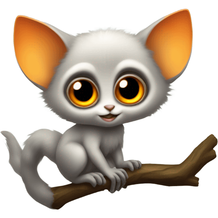 Fluffy bush baby with big tail and orange eyes emoji