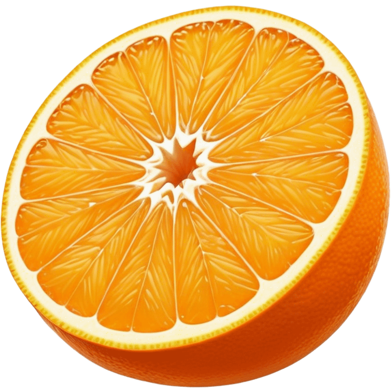 Cinematic juicy orange, sliced open to reveal glistening, bright citrus flesh, soft golden highlights, fresh and refreshing, natural and vibrant. emoji