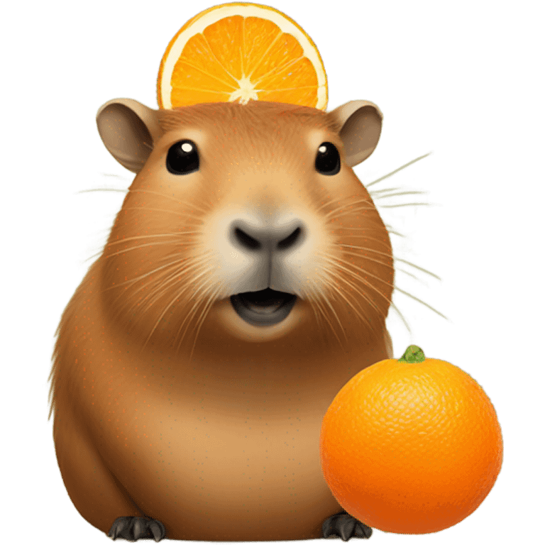 Capybara with a orange on its head emoji