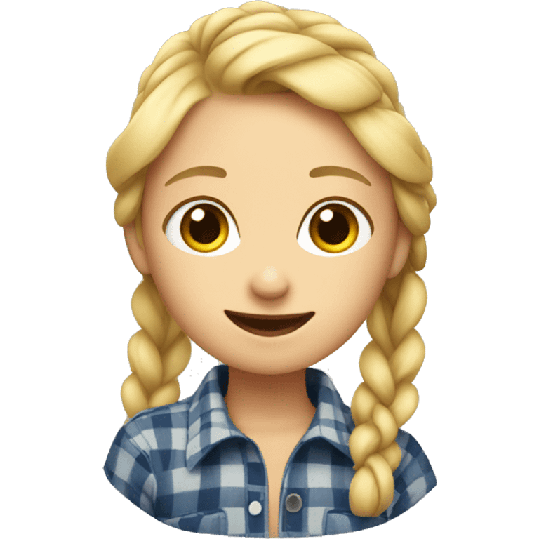 A blond girl with a braid in a flannel emoji