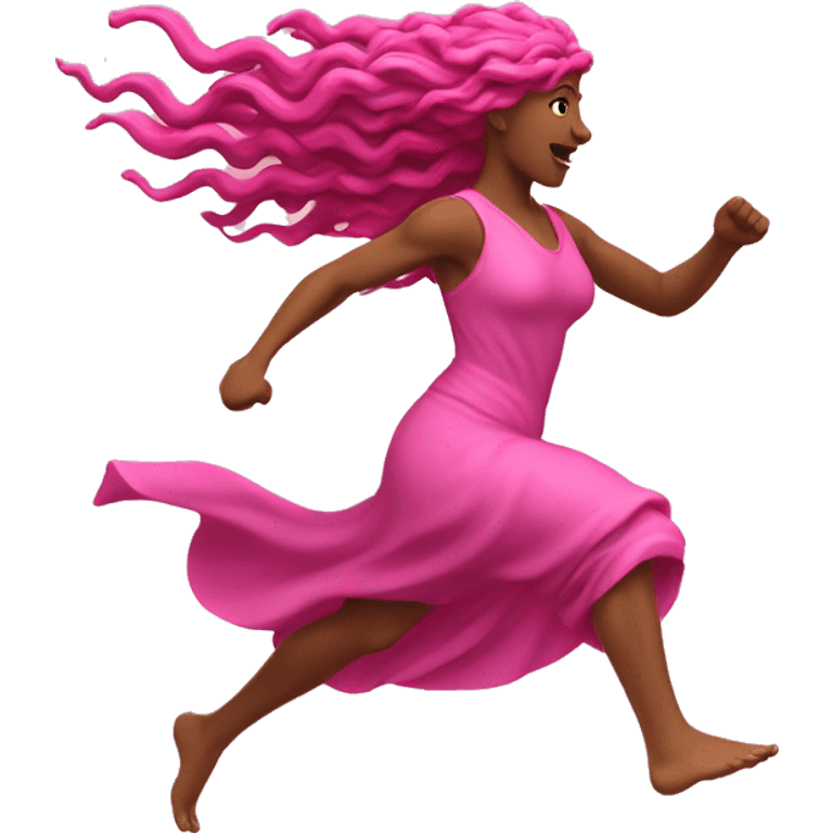 pink Pagan spring goddess sprinting, with a large stride and arms outstretched emoji