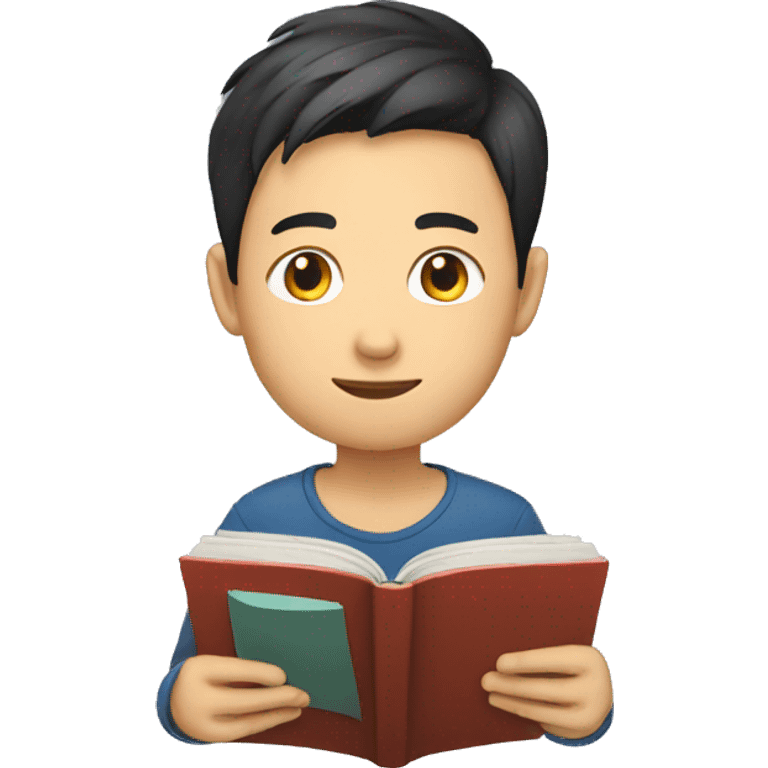 young asian man reading a book emoji