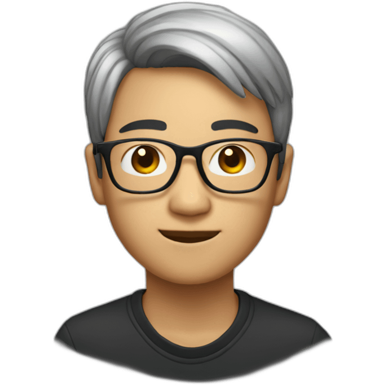 Asian 20 years old boy with glasses and Tim Cook hair emoji