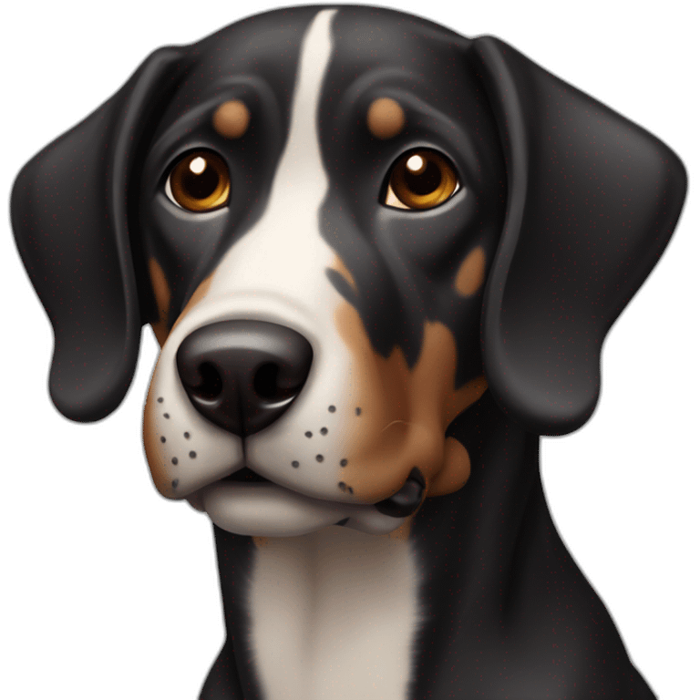 black mixed breed dog with brown spots on his face and upturned ears emoji