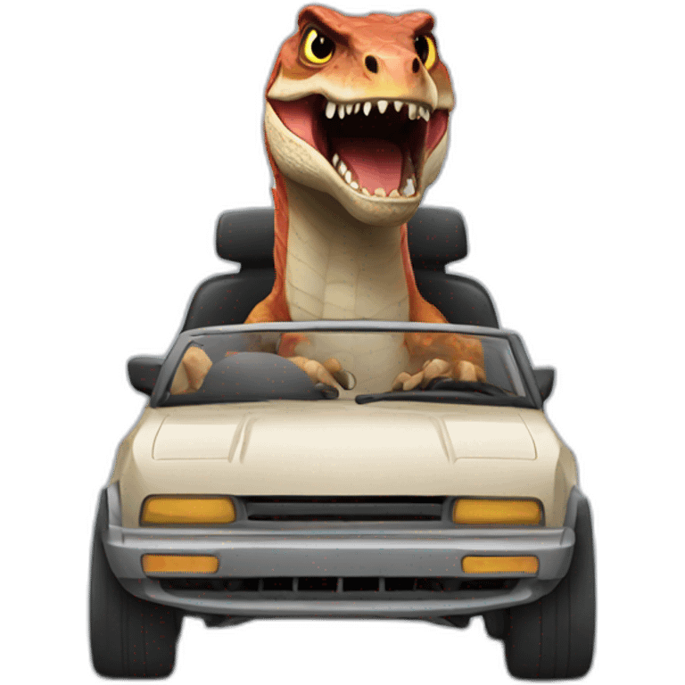 A raptor driving a car emoji