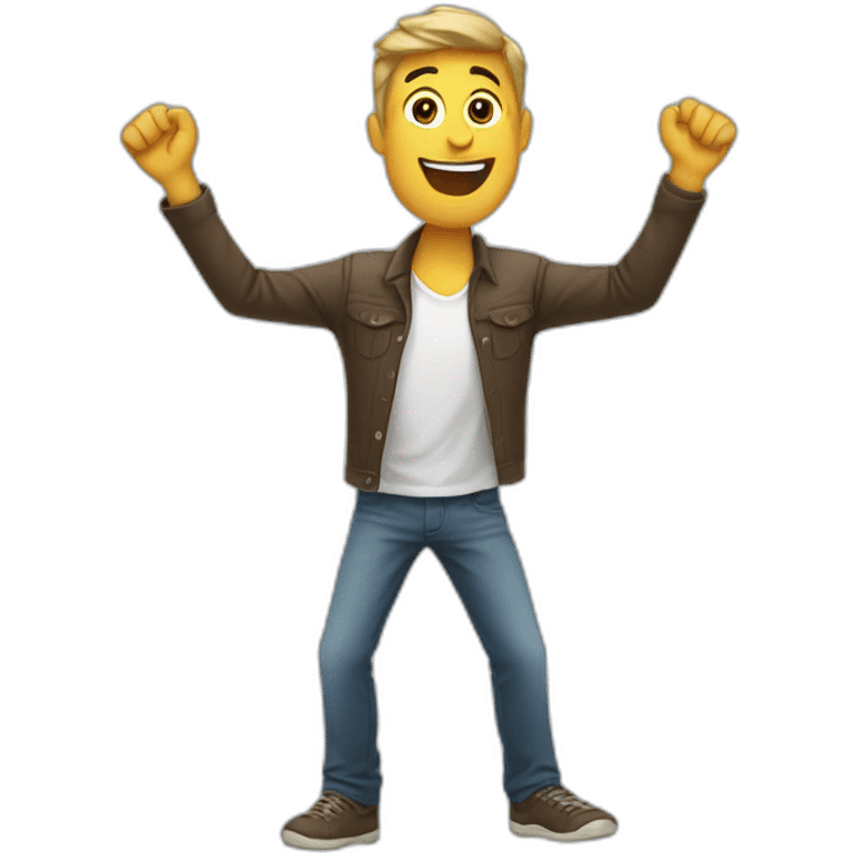 excited man with arms raised above head emoji