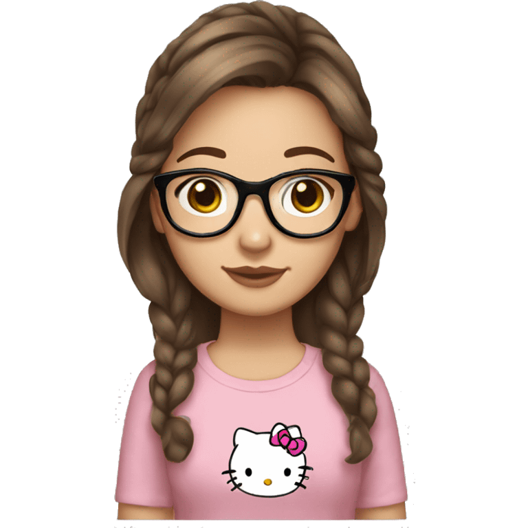 teenage girl, brown hair, brown eyes with glasses, hello kitty outfit emoji