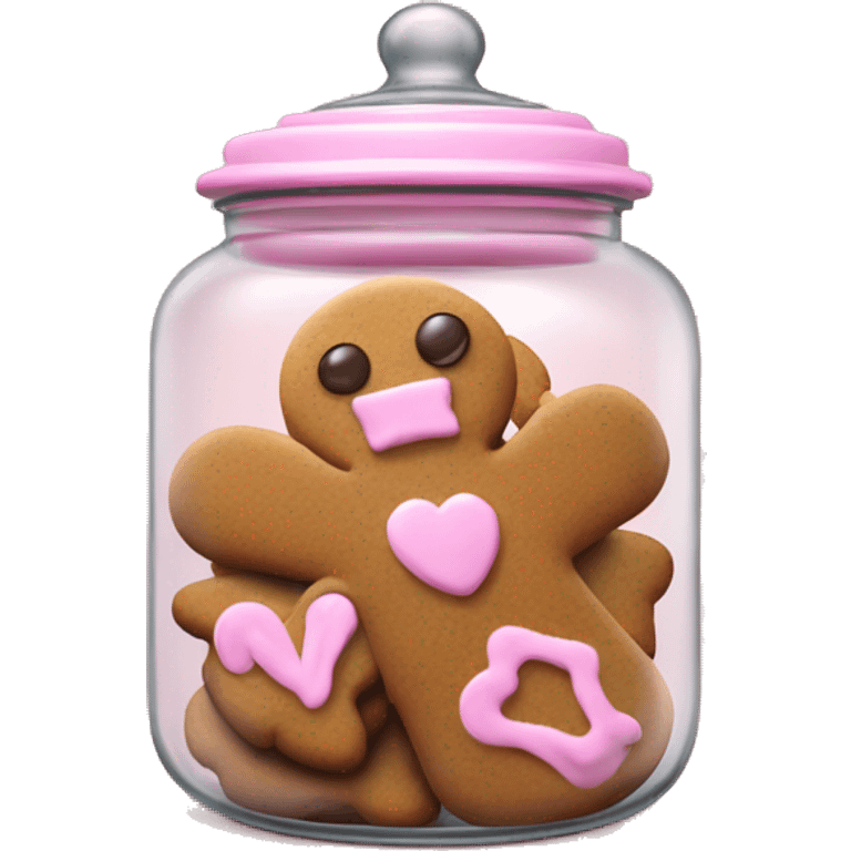 Realistic glass cookie jar with light pink lid full of gingerbread cookies isolated.  emoji