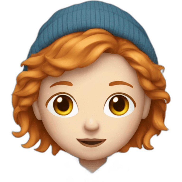 Ginger hair girl-blue pullover- camera emoji