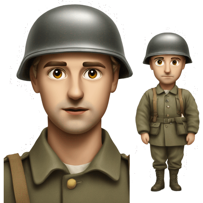 guy 28 years old german soldier in helmet 1940 photorealistic serious emoji