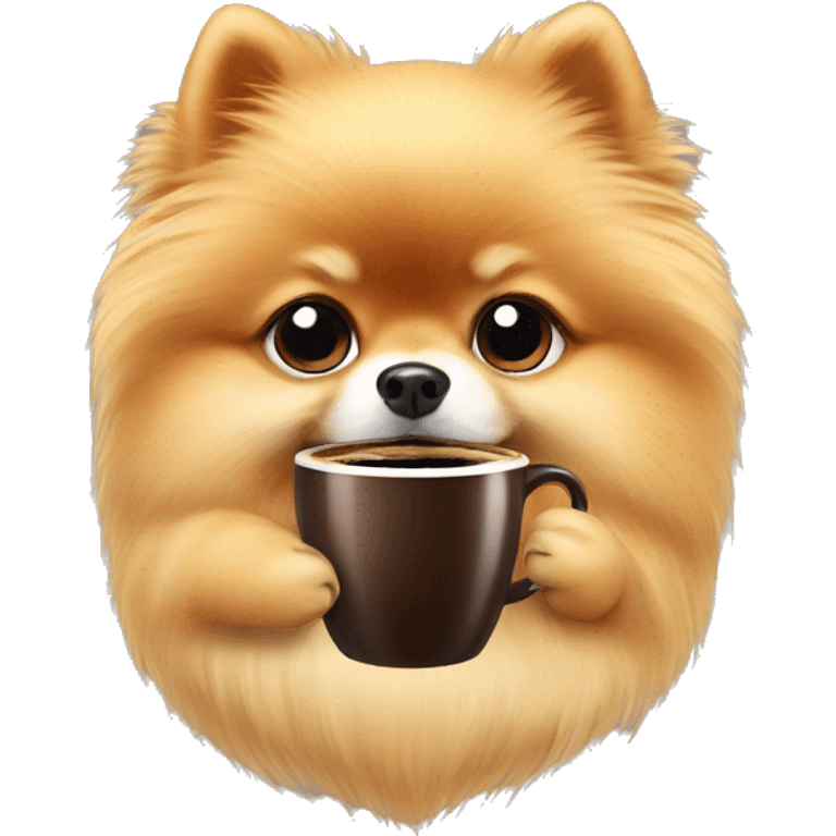 Pomeranian with coffee emoji