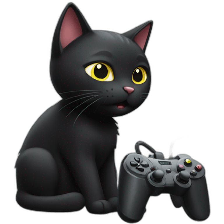 Black cat play a video games emoji