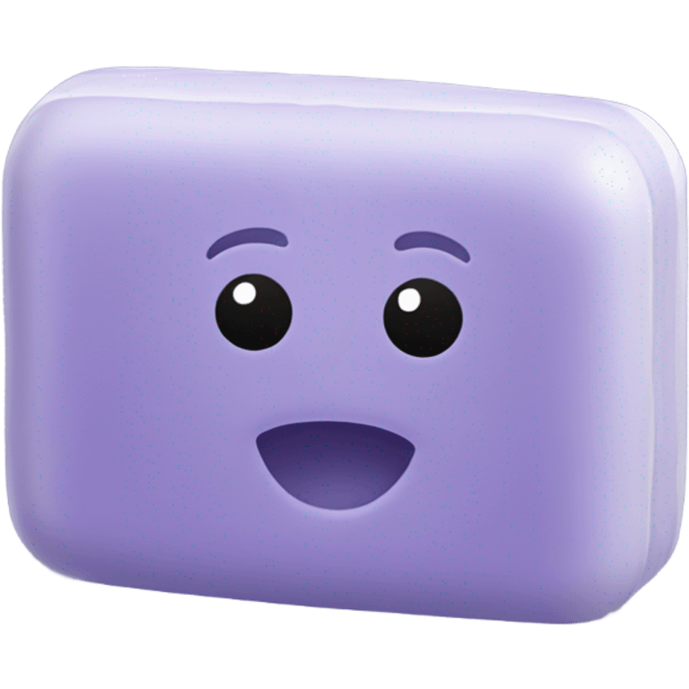 Slippery is a mostly light lavender rectangular bar of soap that has rounded edges, a smaller-shaped dent in the front and back, and a pair of arms with three fingers on each hand emoji