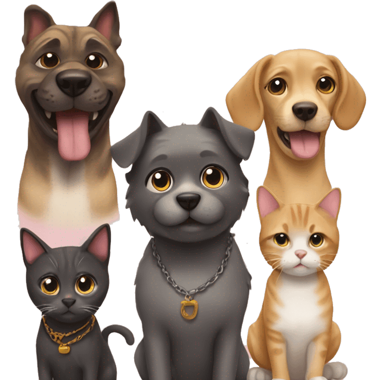 Five cats and one dog emoji