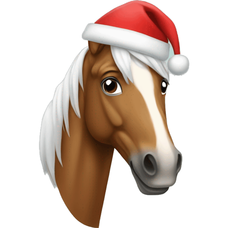 Horse with a Santa hat emoji