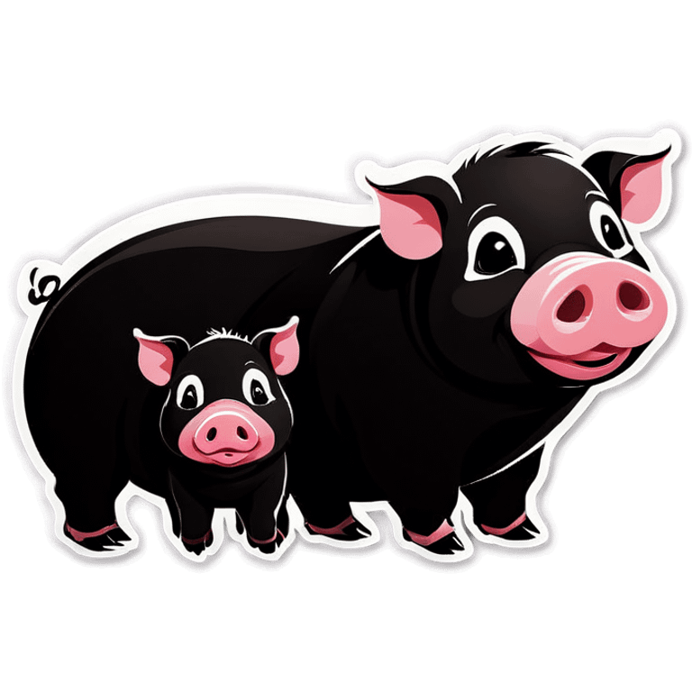 cute black pig couple and their one baby  emoji