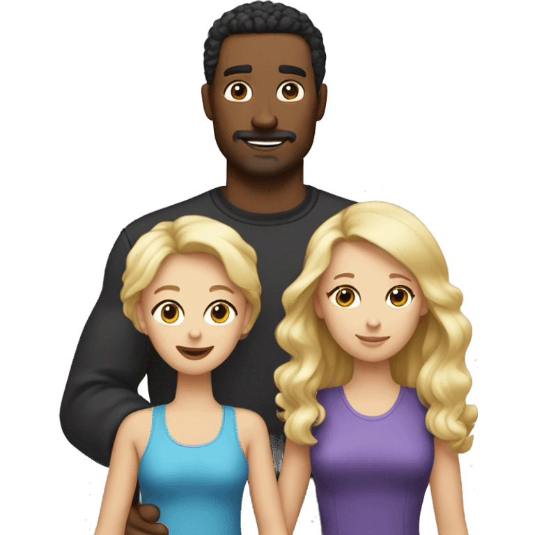 Blond Mom, dad with dark hair and blond daughter with black poodle emoji