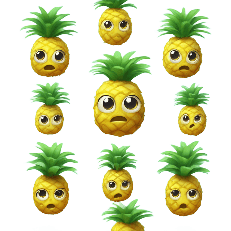 3D elegant shy pineapple  🍍 with big shiny eyes 👀 The pineapple is confused.☺️ emoji