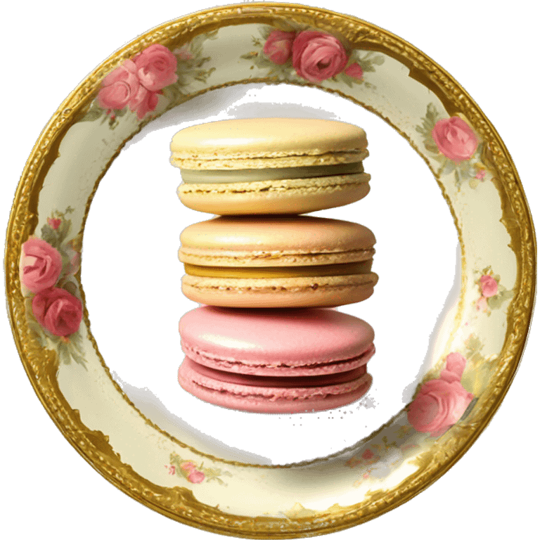 vintage rococo macarons on golden plate emoji