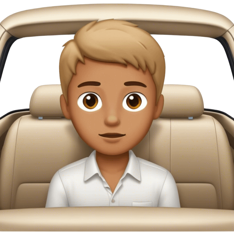 boy in white shirt inside car emoji