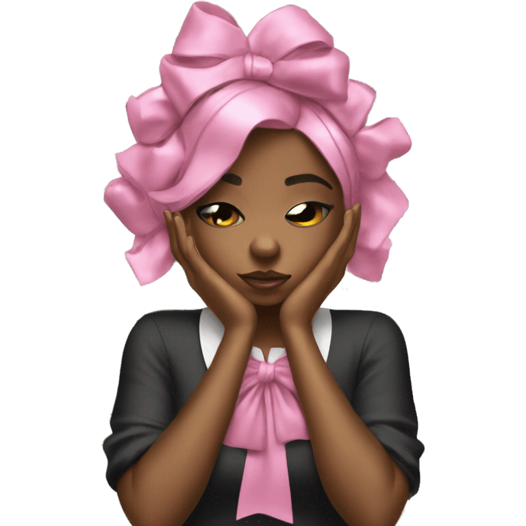 Stylish black girl crying with pink bow on her hair and stack of money on one of her hands emoji