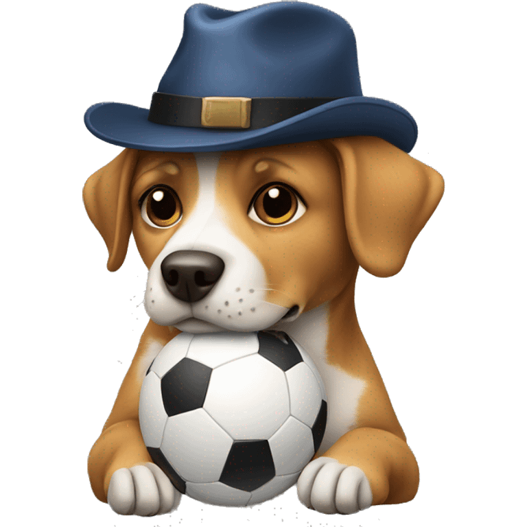 Dog holding a football with a hat emoji