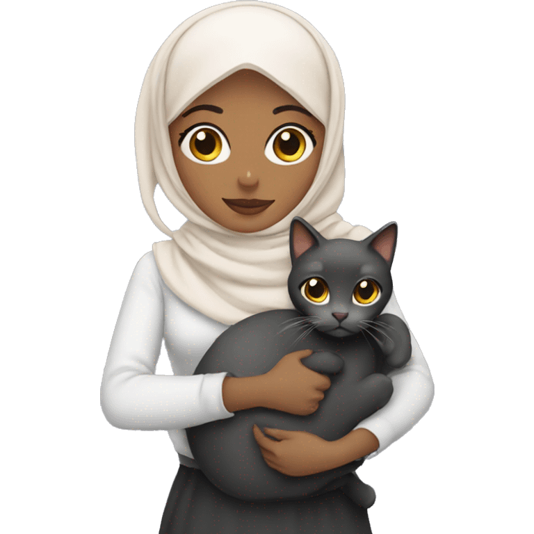 pretty woman with hijab holding a cat emoji