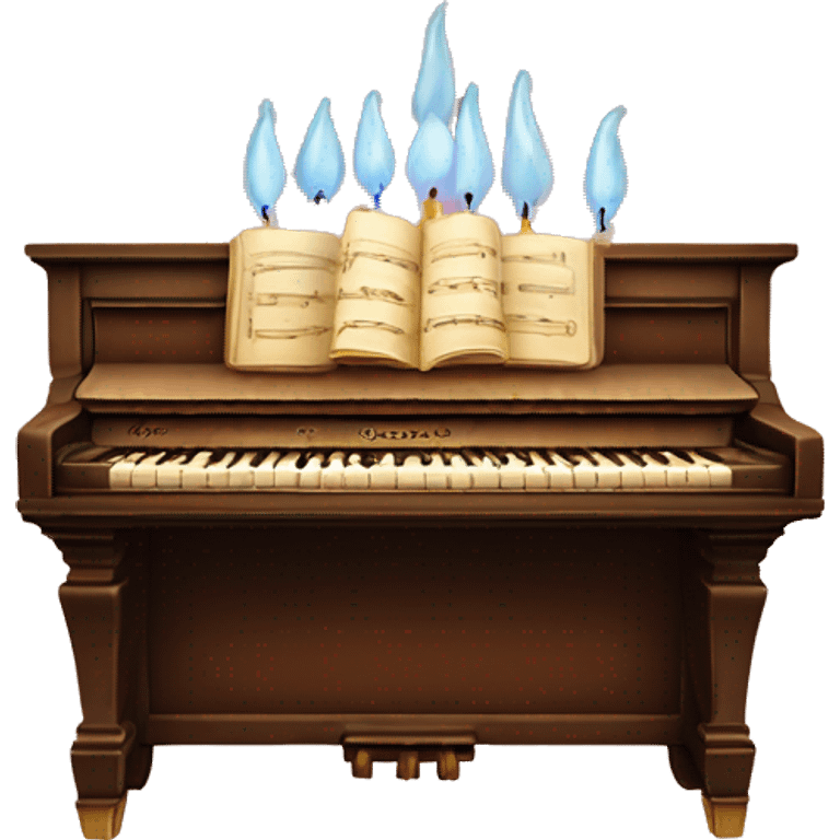 vintage piano with melted candles on top emoji