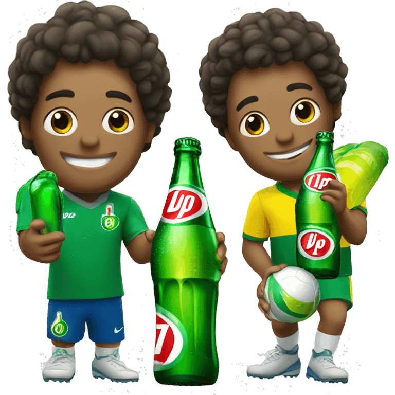 Brazilian players holding bottles of 7up emoji