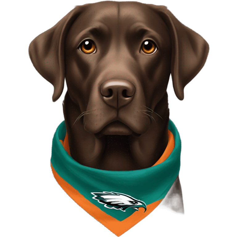 American Chocolate Labrador Retriever With and Orange Collar and Philadelphia Eagles Bandana emoji